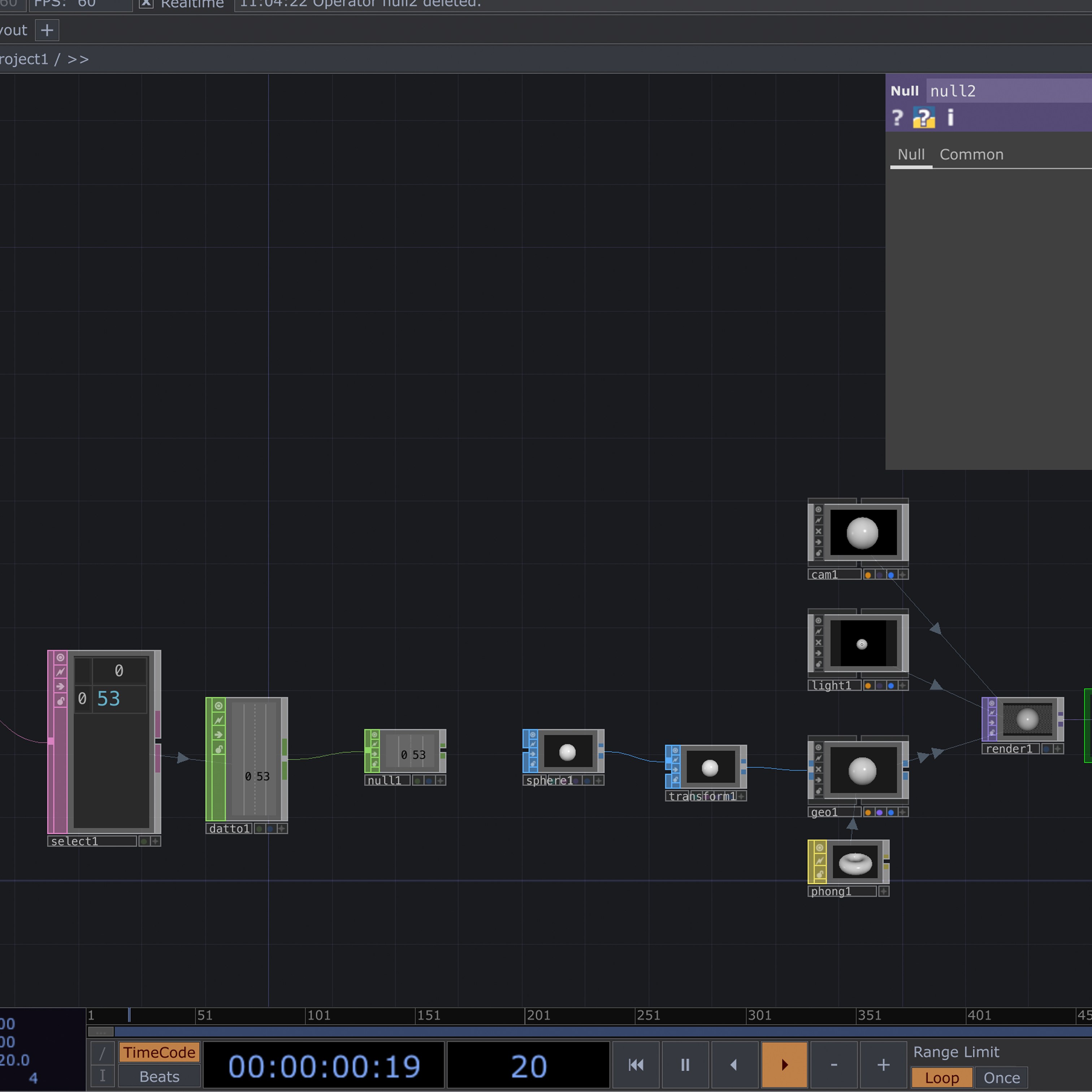 Expanding upon TouchDesigner’s functions by adding multiple elements to the 3D circle, which is affected by the data— lighting, phong, rendering, transform, camera.