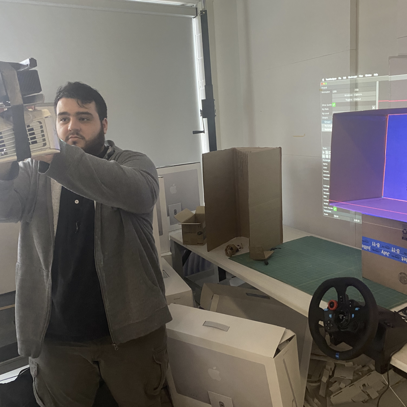 This is Jesse helping with setup and angling the projector correctly. 