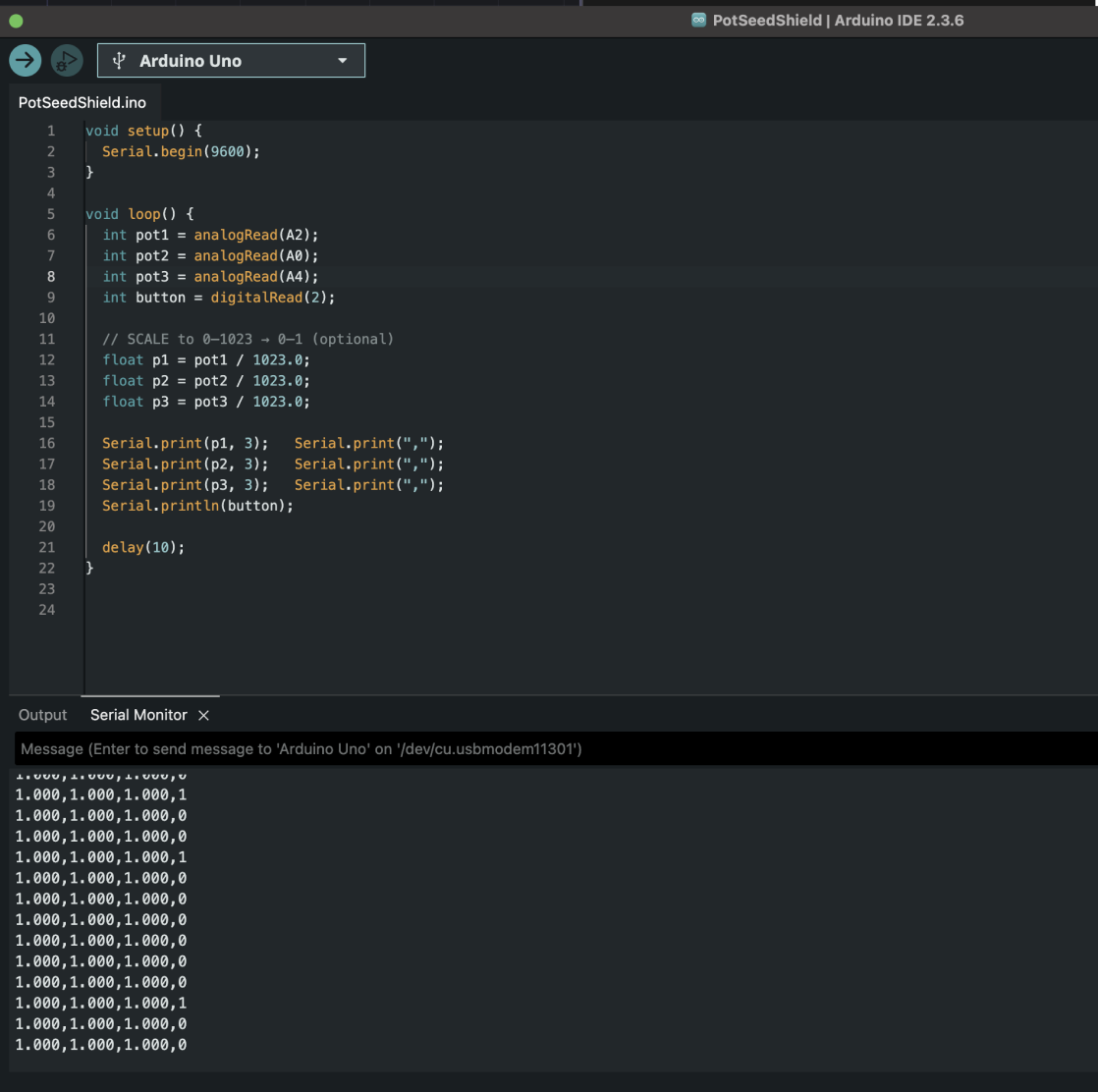 The Arduino code to test that the four inputs were connected and working.