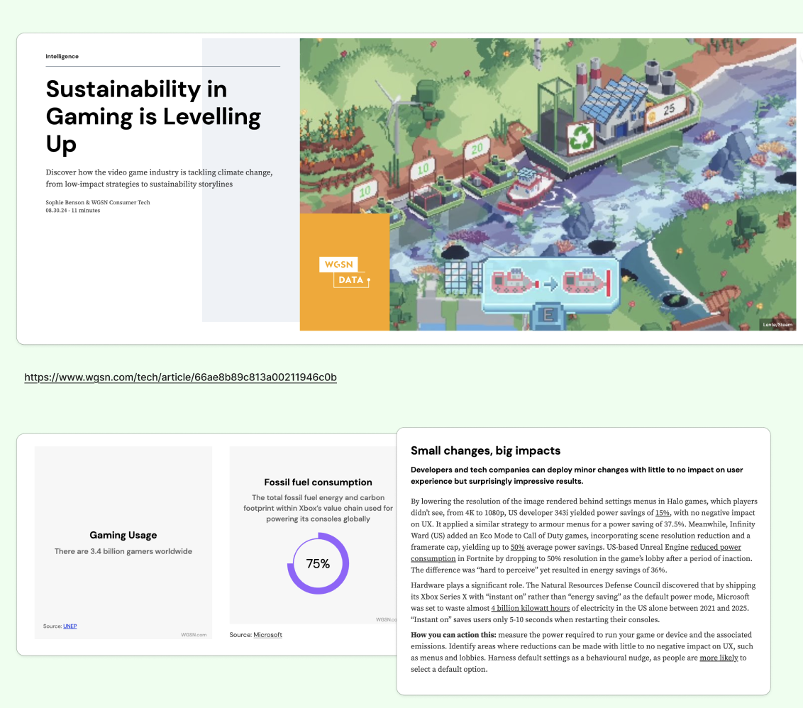 First WGSN research article: Sustainability in Gaming is Levelling Up by Sophie Benson
